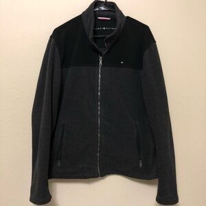 Tommy Hilfiger Black Grey Color Block Full-Zip Fleece Jacket Men's Size Large